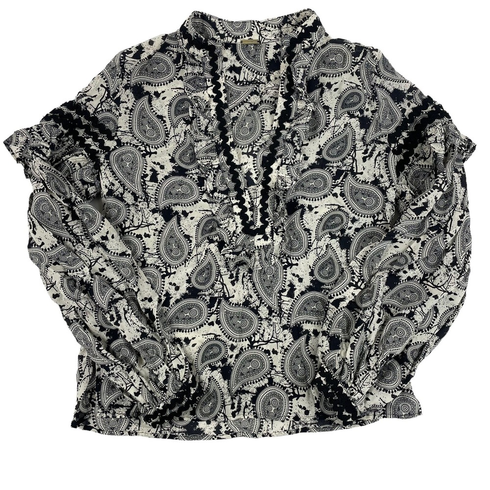Dodo Bar Or  100% Silk Paisley Print Blouse Black & White Womens Sz 42 Excellent